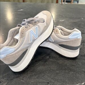 New Balance Beige and Light Blue Sneakers